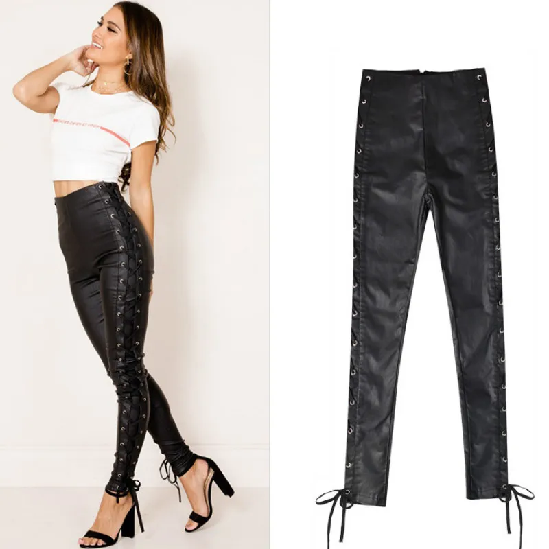 high waisted pu trousers