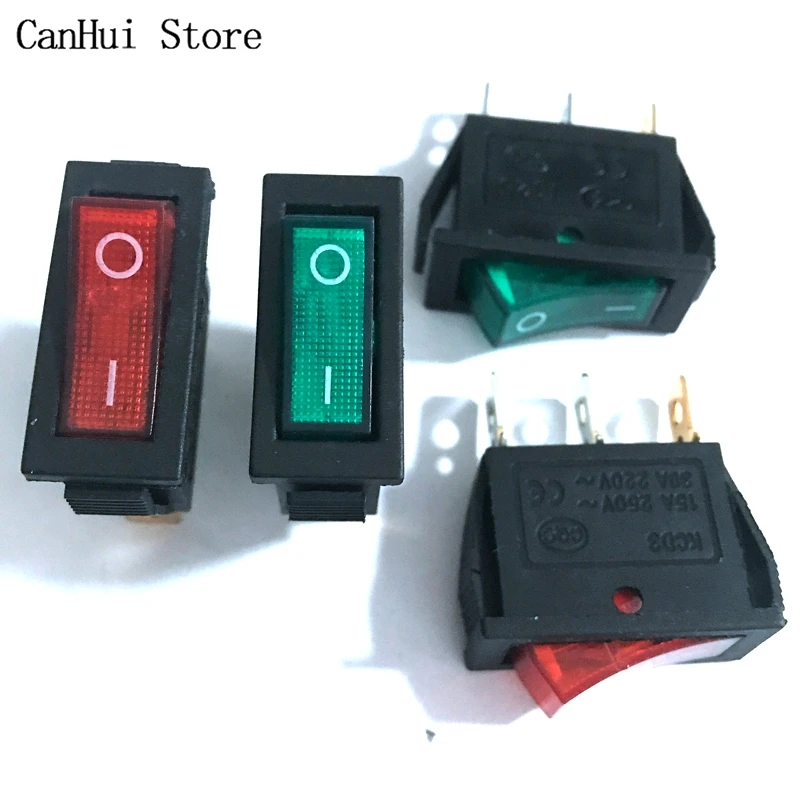 

5PCS/Lot The ultra-thin KCD3 Electric Cooker Switch Rocker Switch 3pin Boat switch 15A With Light Red Green Power switch