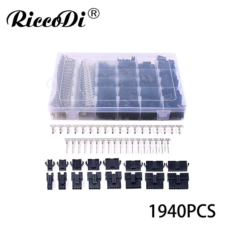 

1940Pcs 2.5mm Pitch JST-SM 2/3/4/5/6/7/8/9 Pin Male and Female Plug Housing and Male/Female Pin Header Connector Assortment Kit