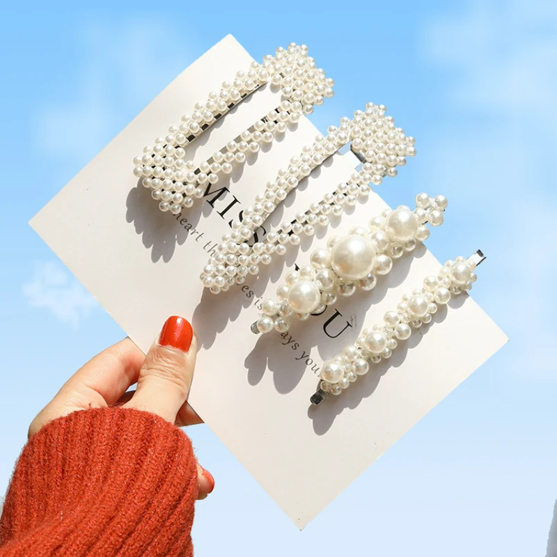 

Novelty Simulated White Pearls Charm Hair Clips for Women Fashion Jewelry New Straight Hair Clips Barrette Accessories
