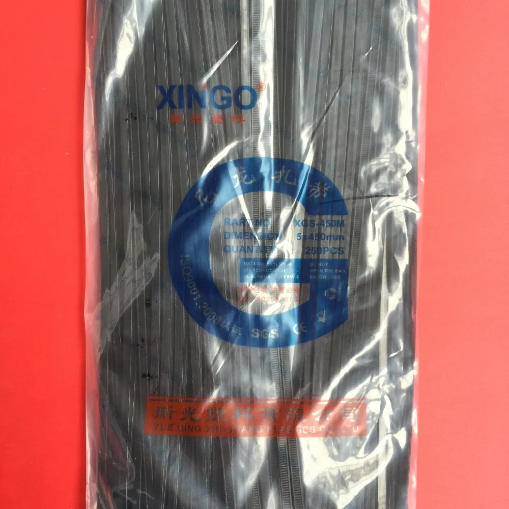 

250Pcs/pack 5*450 5x450 High Quality width 4.8mm Black Color Self-locking Plastic Nylon Cable Ties,Wire Zip Tie