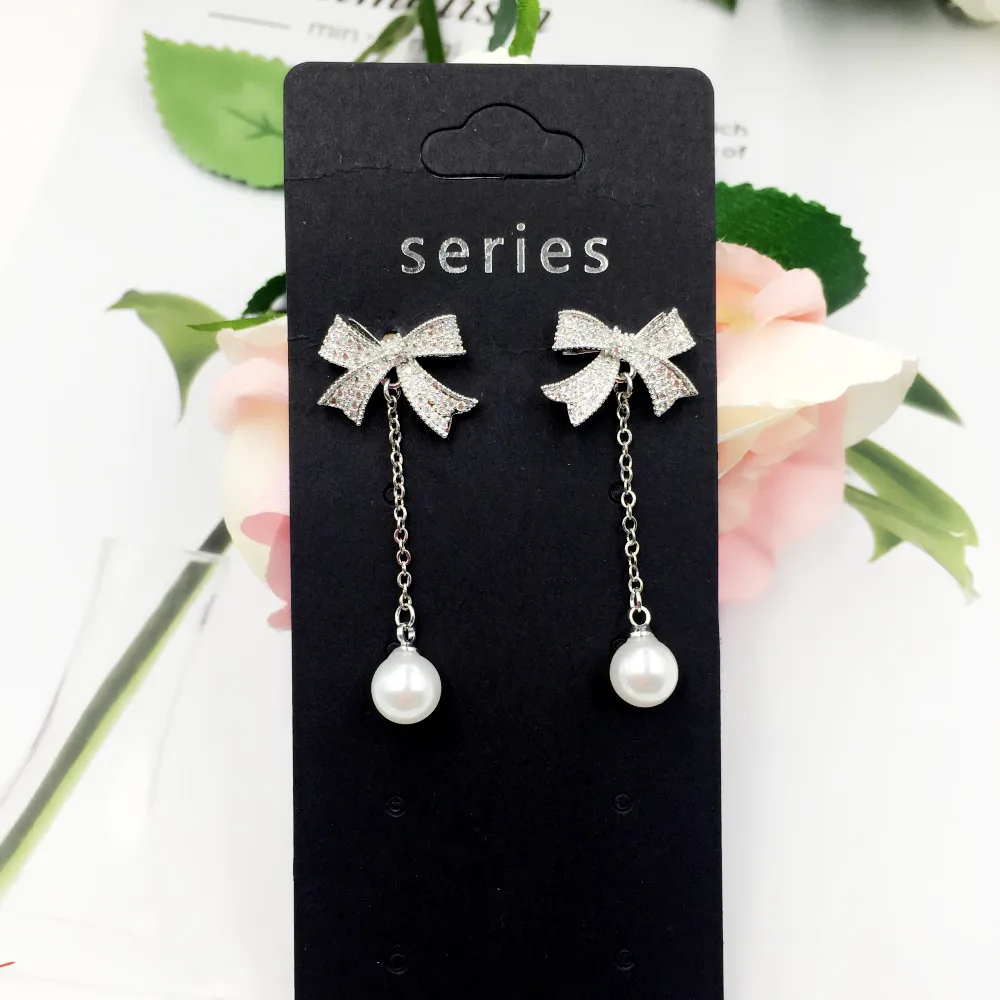 

New 925 Sterling Silver Needle Korean Simulated Pearl Romantic Bowknot Earrings for Women Zircon Drop Dangle Earings Jewelry