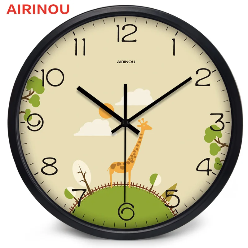 Airinou 3 размера жираф настенные часы мультфильм модные милые часы детский сад детская комната стекло бесшумные металлические часы - Цвет: A001B