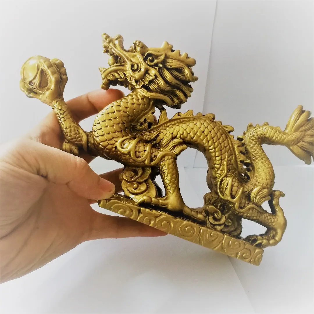 1PC Copper Dragon Figurine Holding a Ball Chinese Feng Shui Good Luck Amulet