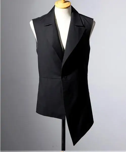 Корейский стиль мужской без рукавов черный костюм жилет Модный стильный неправильный мужской повседневный жилет D33
