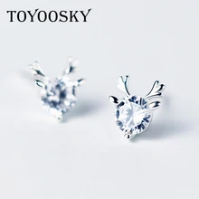 TOYOOSKY новые женские серьги-гвоздики из стерлингового серебра 925 пробы, серьги-гвоздики для девочек, рождественский подарок, кристалл, циркон, олень, рога, серьги, ювелирные изделия
