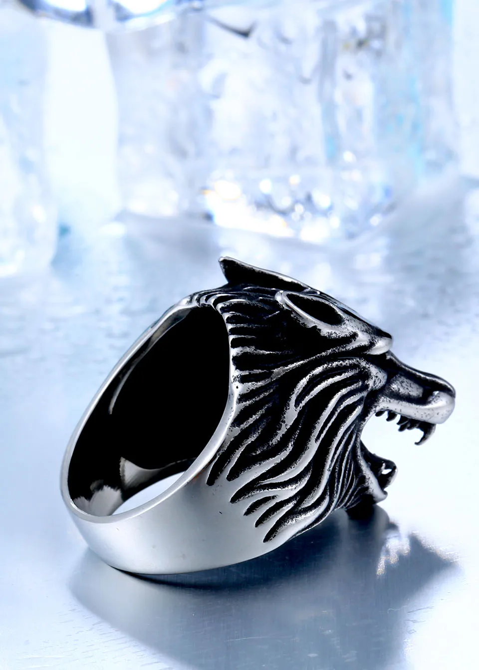 BEIER Dropshipping Cool Wolf Stainless Steel Man Punk Biker Ring BR8-075 US Size