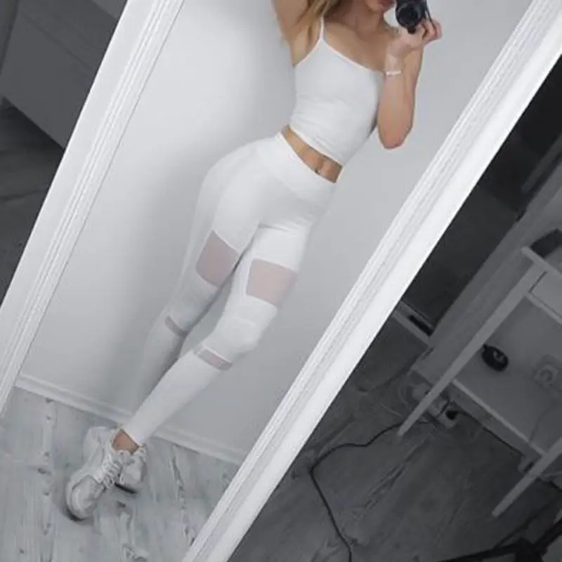 

High Waist Fitness Leggings Women Stretch Pants Sweatpants Mesh Breathe Jogging Trousers Skinny Solid Fashion Women Pants
