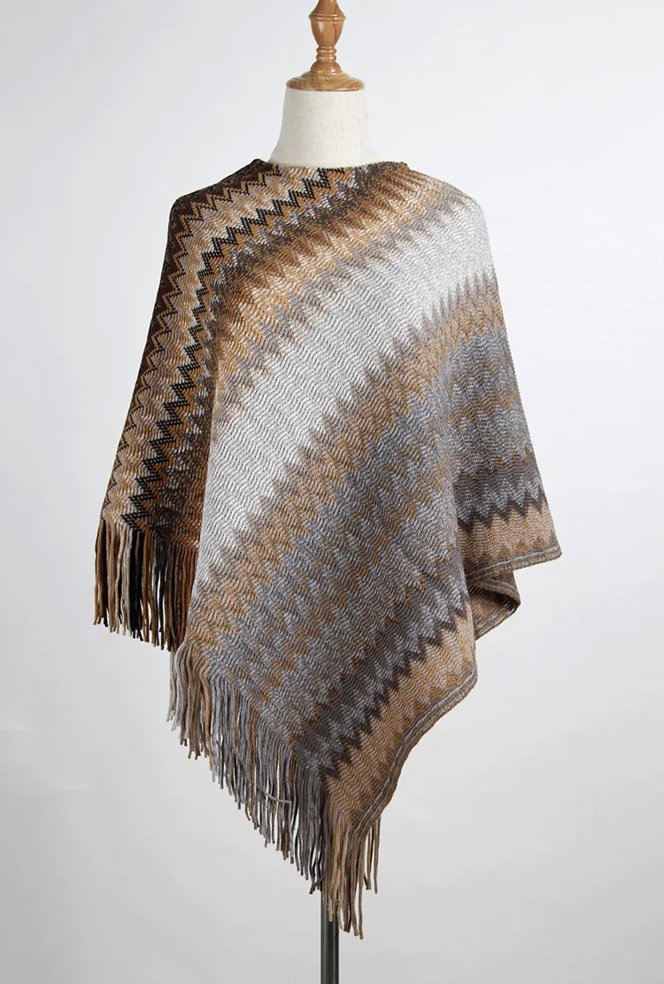 

2018 Winter Waves Women's Tassels Poncho Shawls Warm Scarves & Wraps Knitting Christmas Gift Stole Female Tipet 4 Colors