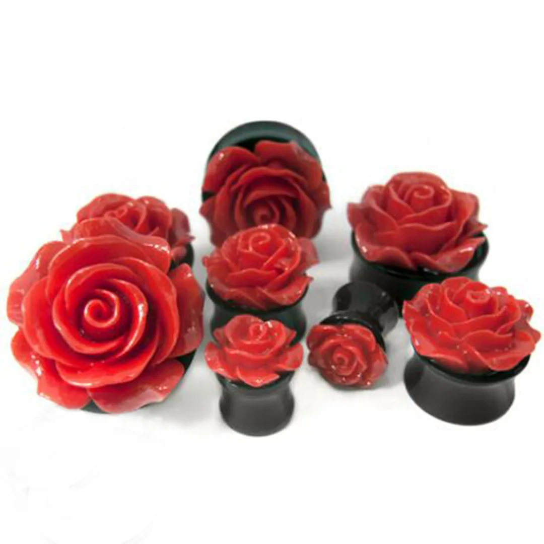 1Pair Rose Acrylic Double Saddle Ear Plugs Fashion r Ear Gauge Plugs Tunnels Stretcher Expander For Women Jewelry 8mm-25mm