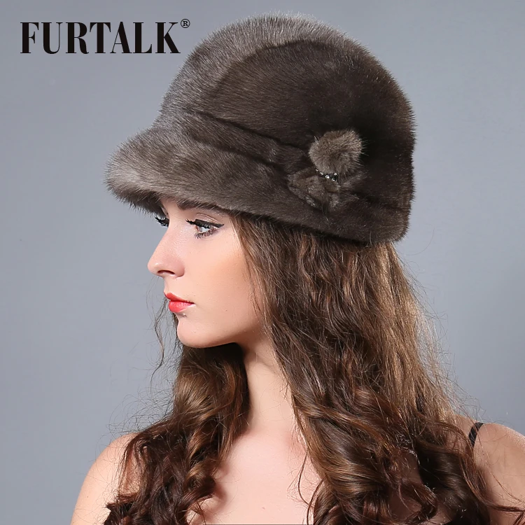 FURTALK русская зима, настоящая норковая шапка-ведро для женщин, теплая шапка из натурального меха норки