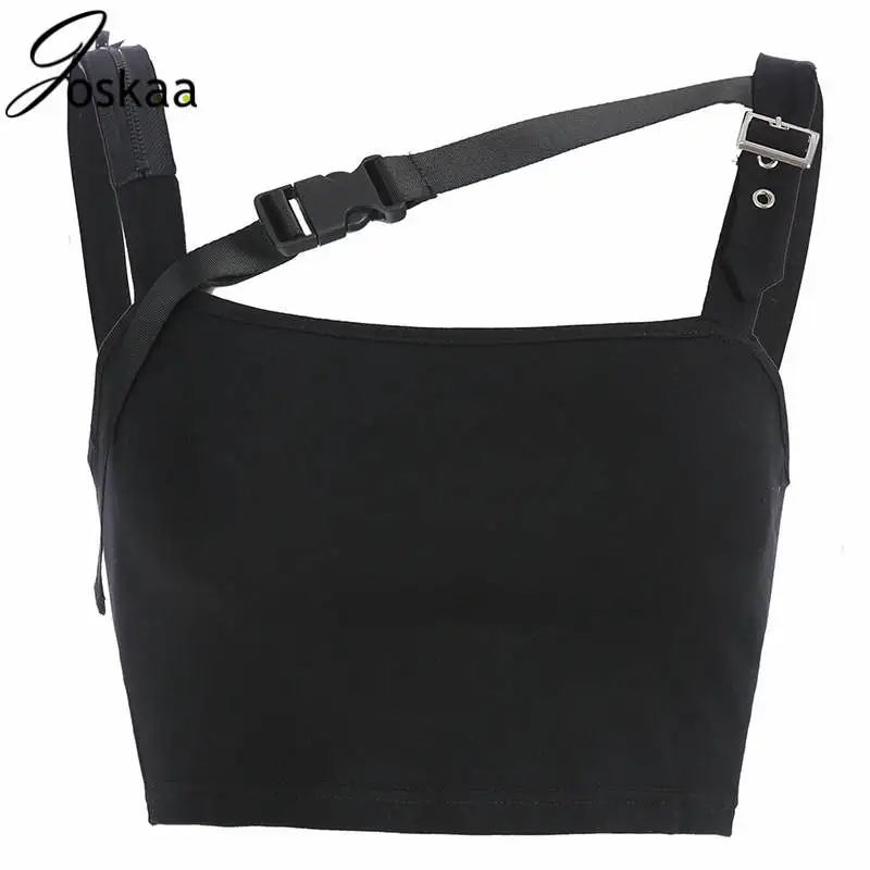

Joskaa Tank Sleeveless Buckle Hollow Revit Crop TOp Bandaage Sexy Women Solid Camis