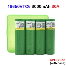 18650 VTC6 battery US18650VTC6 3000mAh 30amps for electronic cigarette and battery for screwdriver 4pcs with storage case a7