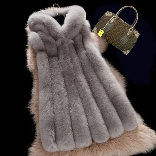 

2018 Winter Faux Fur Vest Women Hairy Thick Warm Fox Fur Waistcoat Long Hooded Coat Outerwear Girl Jacket Plus Size Overcoat 6XL
