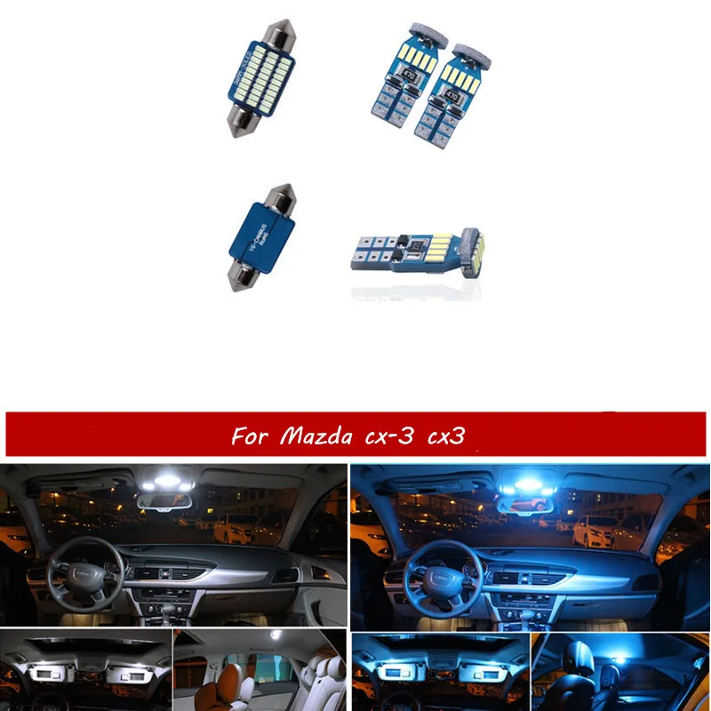 

6PC Error Free White Interior LED Light Package Kit For Mazda cx-3 cx3 accessories reading Indoor lights ice blue