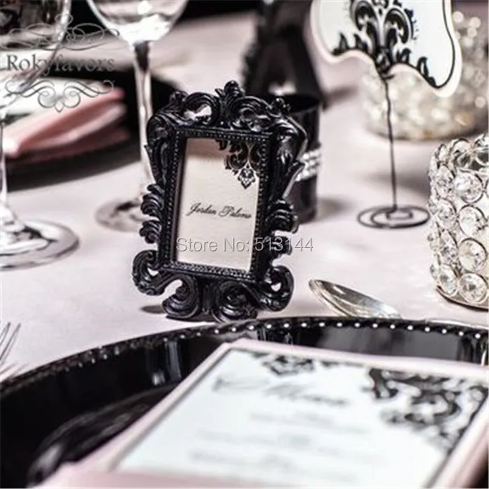 

FREE SHIPPING 100PCS "Black Baroque" Elegant Place Card Holder Photo Frame Wedding Favors Party Table Decor Supplies Ideas