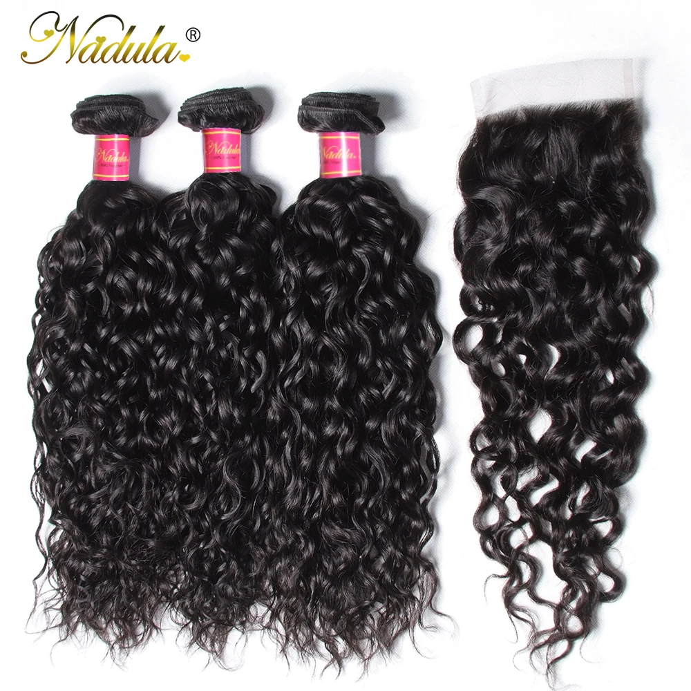 Nadula Hair Brazilian Hair Water Wave Bundles With Closure 3 Bundles With Lace Closure Human Hair Weave Bundles With Closure