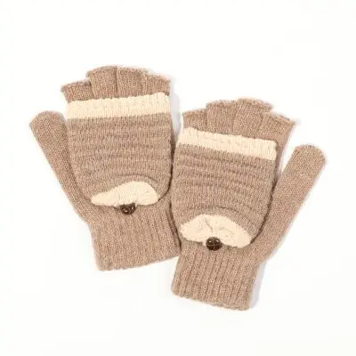BING YUAN HAO XUAN, вязаные перчатки, женские зимние теплые шерстяные перчатки, Простые перчатки для студентов - Цвет: coffee 1