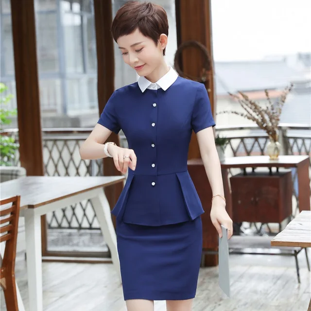 Buy Navy Blue Slim Fit Formal 2 Piece Tops And Skirt