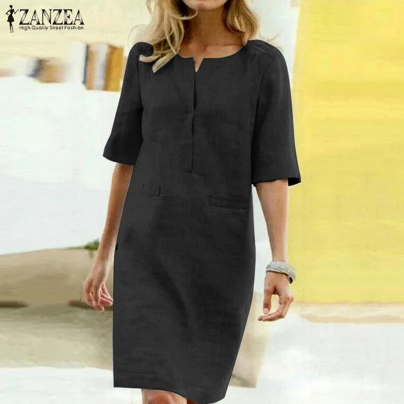 Vestido Camisero De Manga Corta Con Cuello Redondo Para Muje Vestido Camisero De Manga Corta Con Cuello Redondo Para Muje