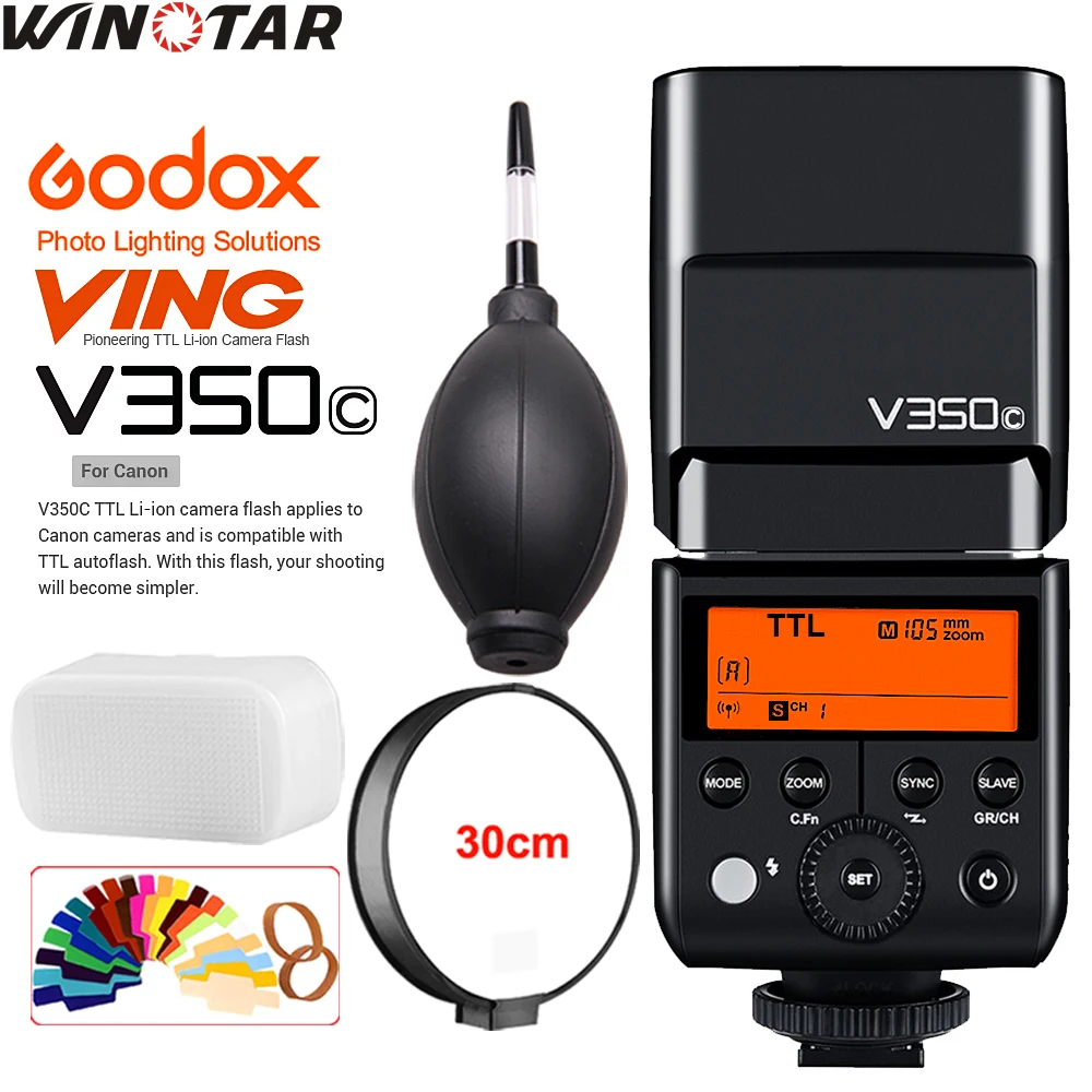 

Godox V350C TTL HSS 1/8000s GN36 0.1~1.7s recycle Camera Speedlite Flash Built-in Lithium Battery for Canon 800D 760D 750D 700D