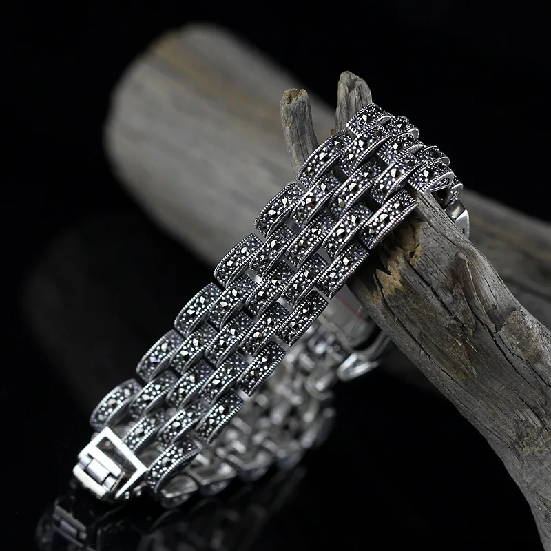 S925 pure silver jewelry Thailand delicateness craft Thai silver square lady Bracelet Watch