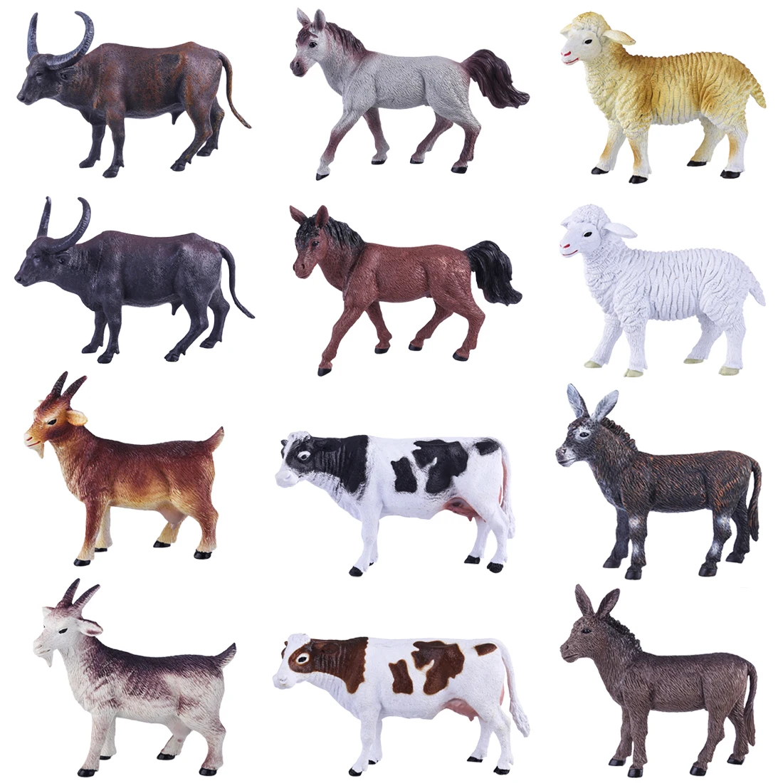 

12pcs Cows Sheep Goats Horse Plastic Simulation Farm Animals Model Action & Toy Figures Toys for Children Gifts Collection