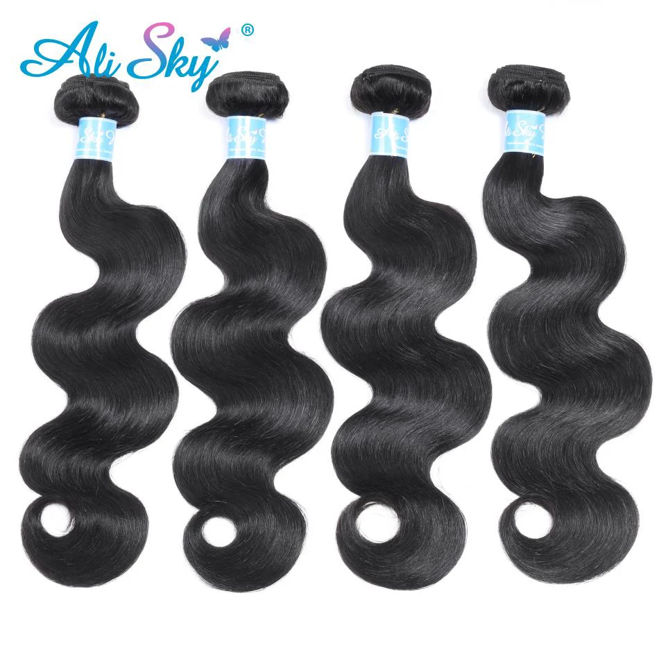 

Ali Sky Hair Brazilian Body Wave Hair Weave Bundles Natural Color 100% Human Hair weaving 4 Pieces 8-30inch Remy Hair Extension
