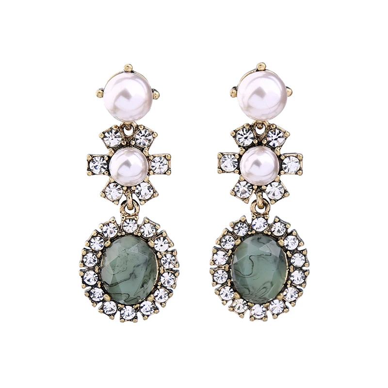

Crystal Patterned Imitation Gemstone Green Dangle Earrings Imitation Pearl Fashion Women Earrings Costume Jewelry