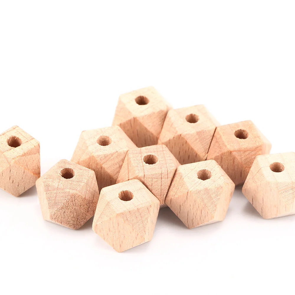 

10 Pcs Fine Quality Non-Toxic Safe Wooden Beads Teething Beads Hexagon Wood Teether Beads For baby Care Training Toys