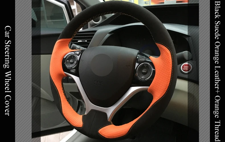 LQTENLEO черная замша Оранжевая Кожа DIY Ручная сшитая крышка рулевого колеса автомобиля для Honda Civic 9 2012