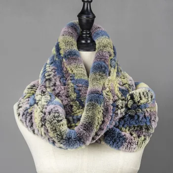 

Women Real Rex Rabbit Fur Round Scarf Knitted Winter Woman Russia Scarves Luxury Snood Warm Scarfs Neckwarmer Winter Fashion