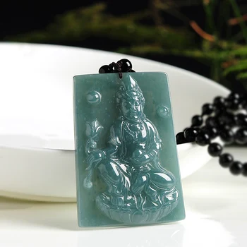 

Natural oil green floating snowflake cotton jade Guanyin jade pendant Authentic A goods jade oil green pendant with certificate
