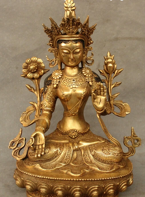 

JP S0608 11" Folk Tibet Bronze Gilt Dragon Robe Protect 7-Eyes White Tara Goddess Statue B0403