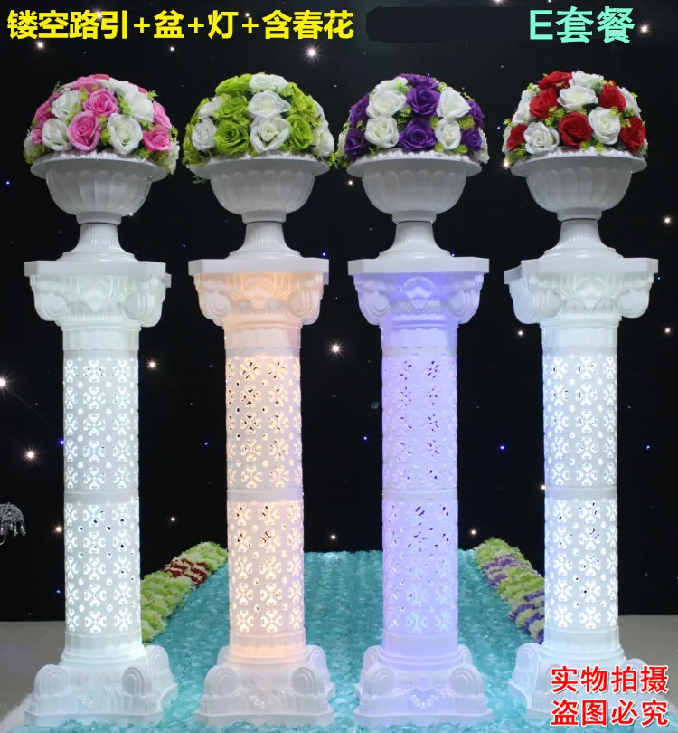 

new 2 sets plastic Roman column Wedding road led stage props with pillars and flower and flower pot and LED light