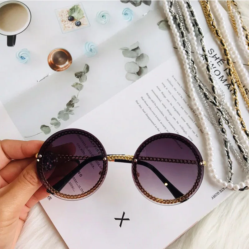 Роскошные брендовые дизайнерские винтажные Ретро солнцезащитные очки без оправы, женские модные круглые солнцезащитные очки - Цвет: C1