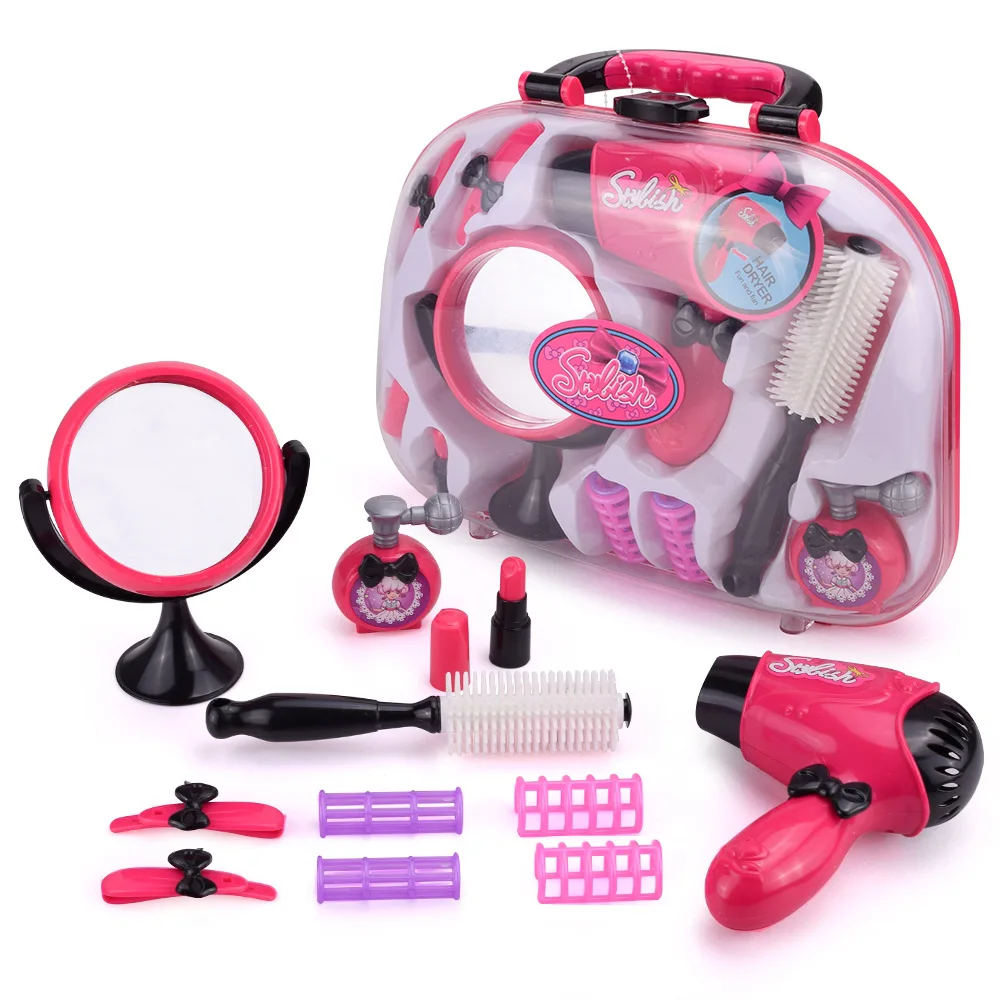 Девочка игрушки для 3-7 лет дом для макияжа Набор моделирования Красота салон электрическая воздуходувная Макияж Сумочка-игрушка