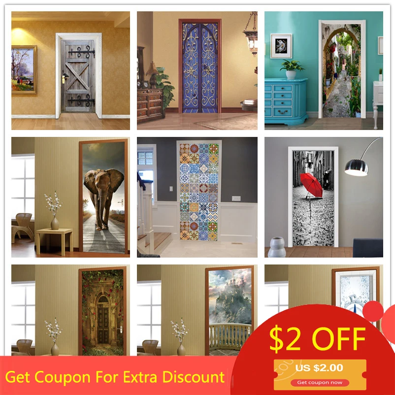 Creative 3d View Door Sticker Diy Home Decor Decals Self Adhesive
