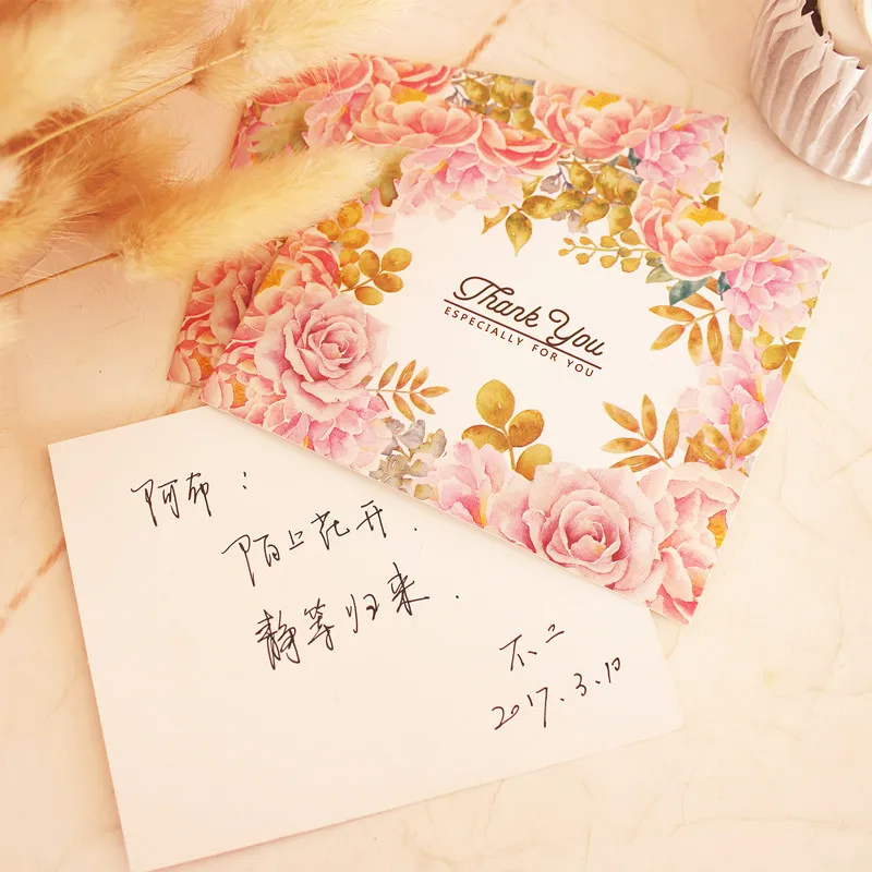 50pcs/lot Pink rose greeting card / Thank you for your message blessing card / Small postcard /Stationery gift decorative card
