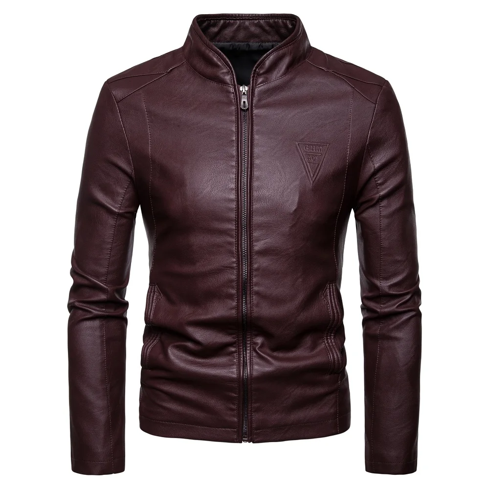 

Men Leather Jackets Autumn New Men's Korean Style Slim Collar PU Leather Jacket