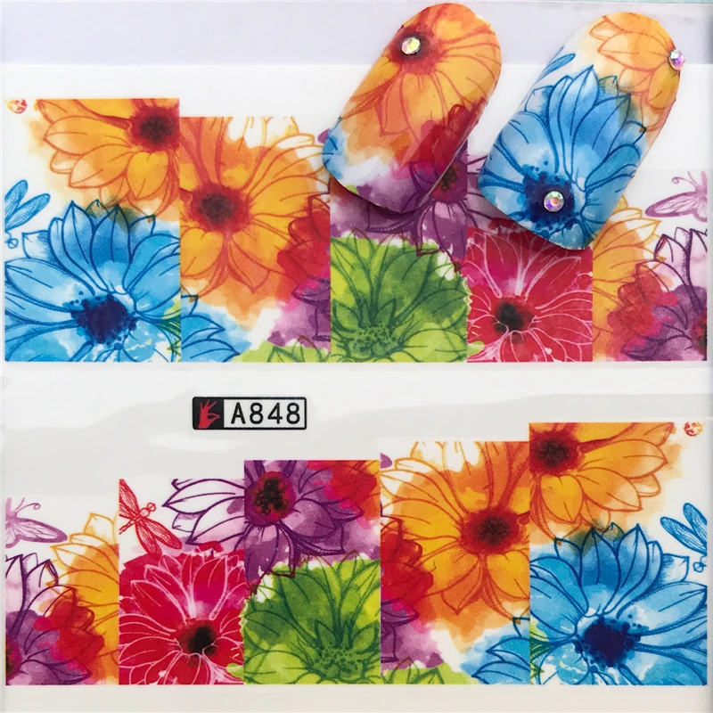 LCJ 1 лист, фиолетовый цветок лилии, смешанные цвета, очаровательные наклейки для дизайна ногтей, переводные наклейки для ногтей, декоративные инструменты для маникюра