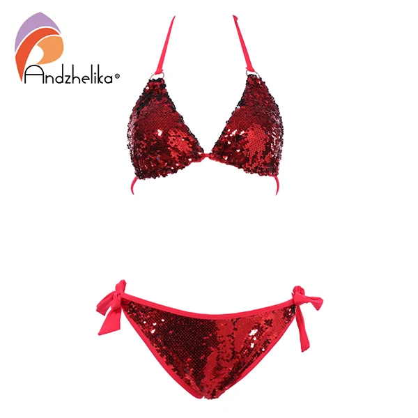Andzhelika 2022 New Bikini DoubleSided Sequin Bikini Set Women Sexy Brazilian Swimsuit Beach