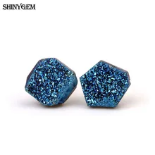 ShinyGem 6-9 мм Необычные Кристальные серьги 925 пробы серебряные серьги-гвоздики маленькие милые натуральные кварцевые серьги друзы для женщин