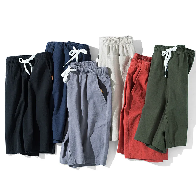 2019 summer men's cotton casual shorts large size S-5XL men's solid color cotton and linen straight casual sports beach shorts 2019 summer men's cotton casual shorts large size S-5XL men's solid color cotton and linen straight casual sports beach shorts