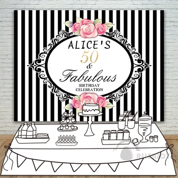 

Allenjoy Girls Birthday backdrops Baby Shower Background Vertical stripes Pink Rose Invitation celebration Party customize