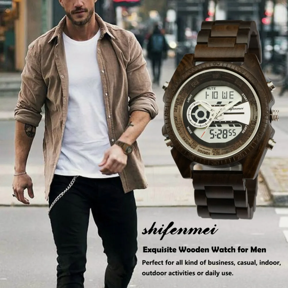top luxury brand Shifenmei 2139 Antique Mens Zebra and Ebony Wood Watches with Double Display Business Watch in Wooden digital quartz watch drop shipping 2019 (10)