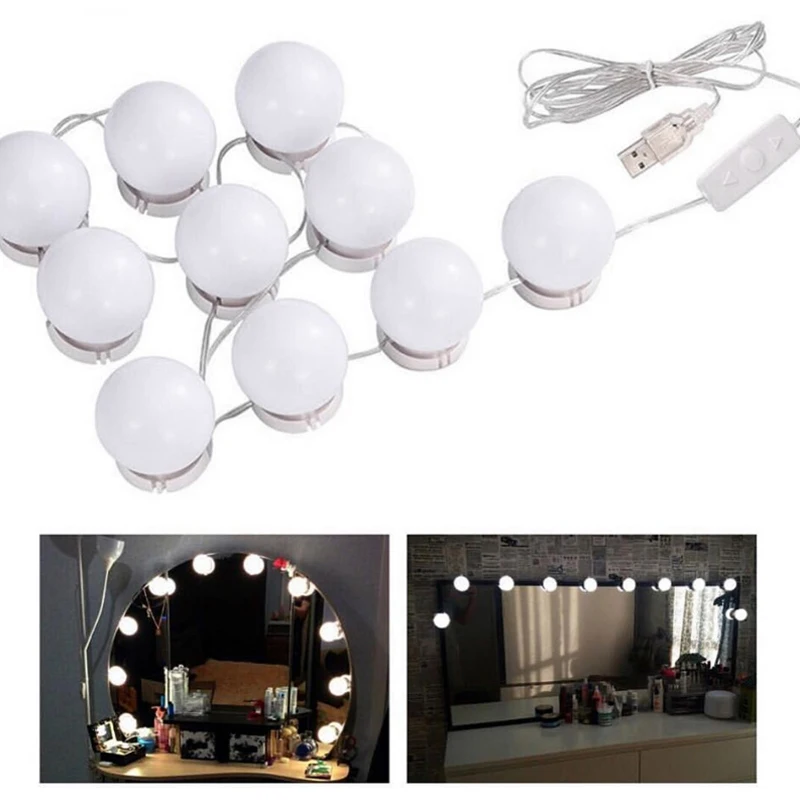 

Mirror Light Vanity 10pcs LED Bulb 10levels Dimmable Brightness Table Lamps Kit with USB Charging Cable