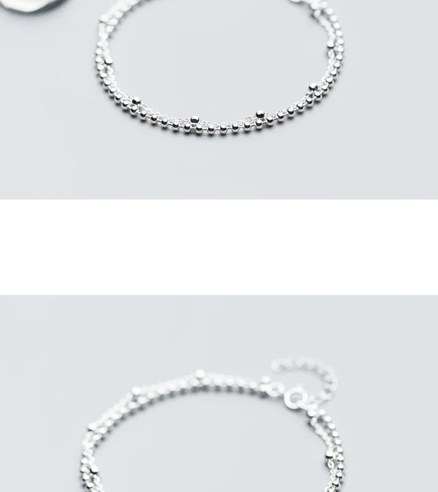ElfoPlataSi,, 925, однотонный, Настоящее серебро, модный, элегантный, двухслойный браслет с бусинами, 15,5 см, для подарка, для девушек, леди, XY707