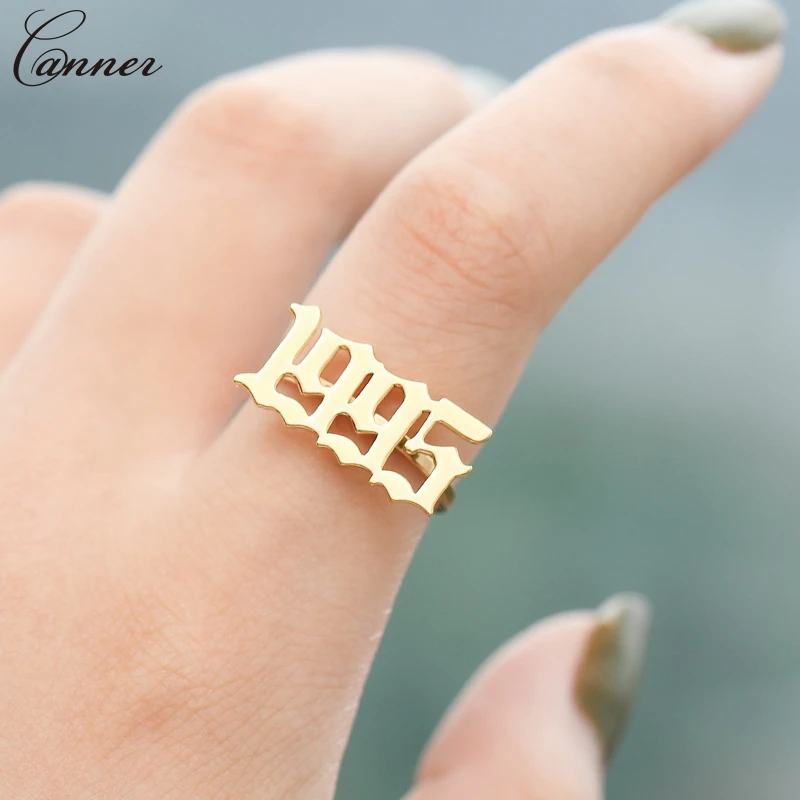 

CANNER Stainless Steel Rings for Women Personalized Special Date Brith Year Ring Men Adjsutable Ring Gold Color Jewelry Q40
