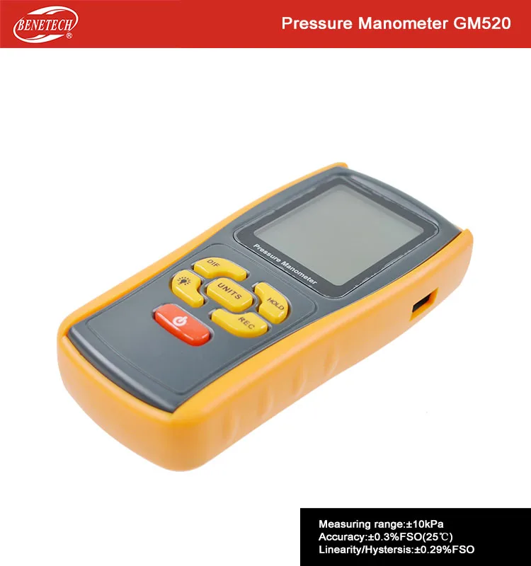 Портативный Манометр с ЖК дисплеем измеритель давления USB GM520 Benetech|pressure